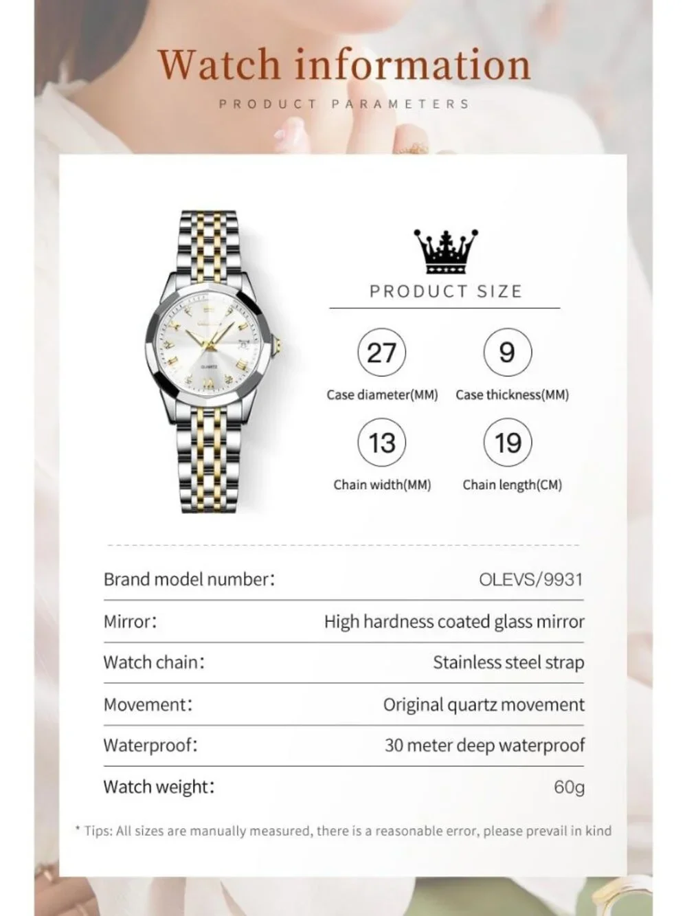 Women's Silver Diamond Analog Stainless Steel Waterproof Luminous Wrist Watch